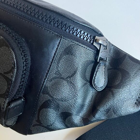 COACH League Belt Bag In Signature Print, Black Leather, Unisex - Picture 5 of 14